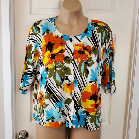 Prima Bella Sweaters - Prima Bella Tropical Button Up Sweater/Cardigan